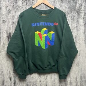 Nintendo 64 N64 Sweatshirt Pullover Green Graphic Gaming Adult Large Crewneck